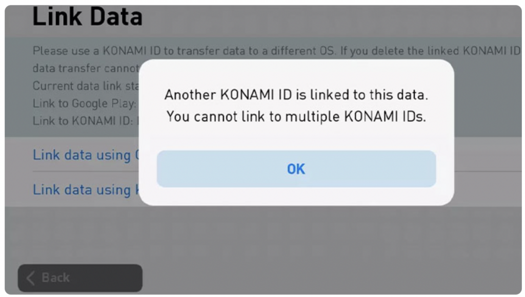 konami data transfer failed